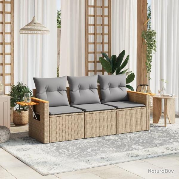 Salon de jardin avec coussins 3 pcs beige r�sine tress�e