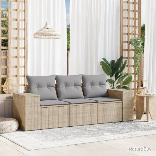 Salon de jardin avec coussins 3 pcs beige r�sine tress�e