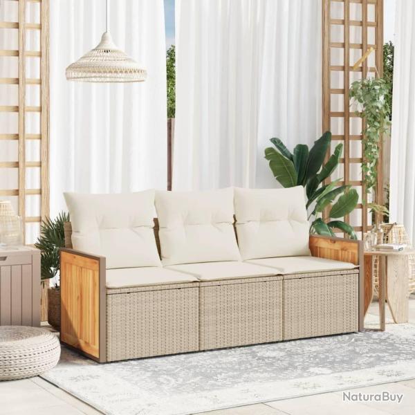 Salon de jardin avec coussins 3 pcs beige r�sine tress�e