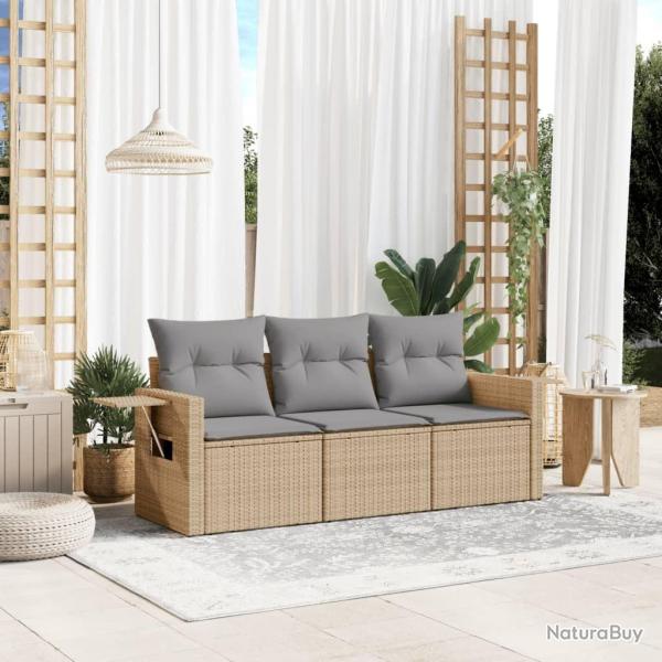 Salon de jardin avec coussins 3 pcs beige r�sine tress�e alsavelo