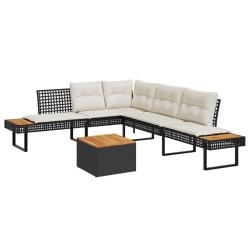 Salon de jardin avec coussins 2 pcs noir r&eacute;sine tress&eacute;e acacia