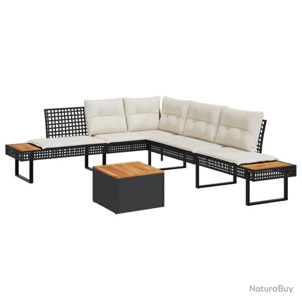 Salon de jardin avec coussins 2 pcs noir r�sine tress�e acacia