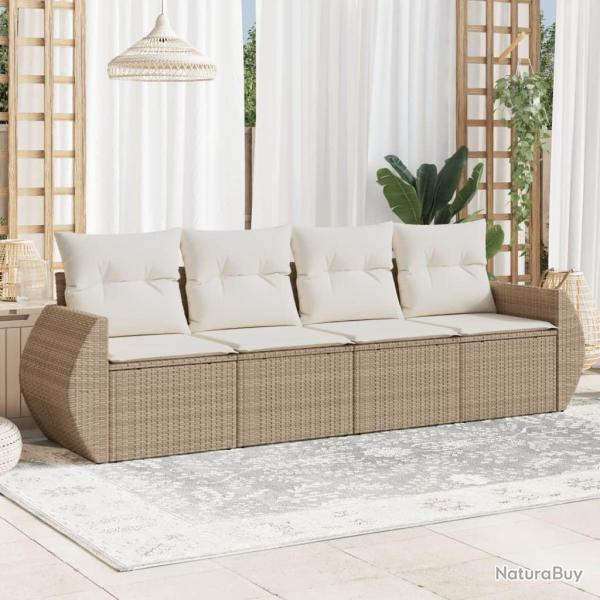 Salon de jardin avec coussins 4 pcs beige r�sine tress�e