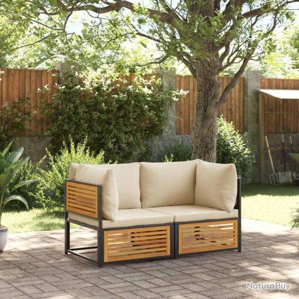 Salon de jardin avec coussins 2 pcs bois massif acacia