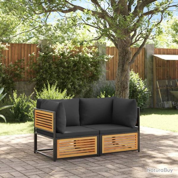 Salon de jardin avec coussins 2 pcs bois massif acacia alsavelo