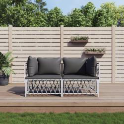 Salon de jardin avec coussins 2 pcs blanc acier alsavelo