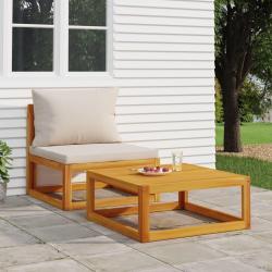 Salon de jardin avec coussins 2 pcs bois massif acacia