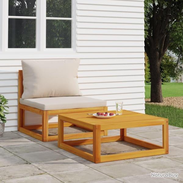 Salon de jardin avec coussins 2 pcs bois massif acacia