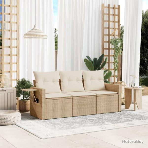 Salon de jardin avec coussins 3 pcs beige r�sine tress�e