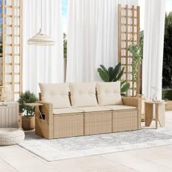 Salon de jardin avec coussins 3 pcs beige r&eacute;sine tress&eacute;e alsavelo