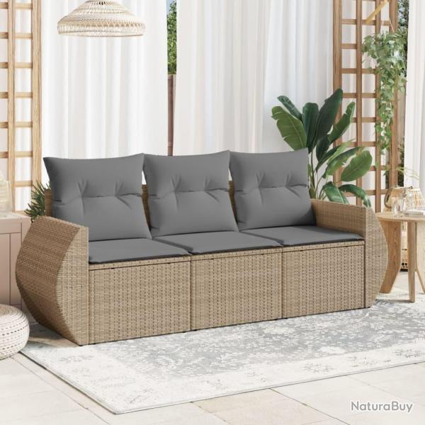 Salon de jardin avec coussins 3 pcs beige r�sine tress�e alsavelo