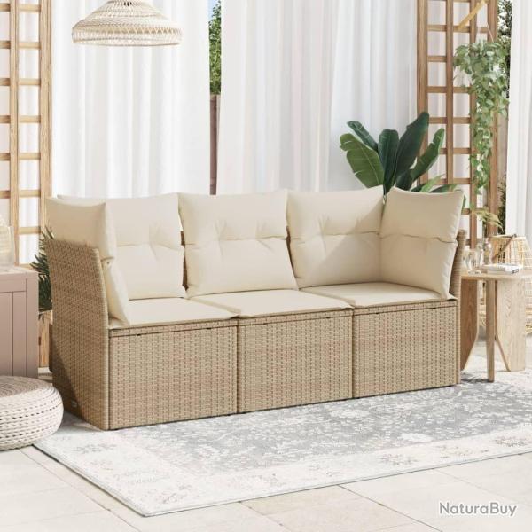 Salon de jardin avec coussins 3 pcs beige r�sine tress�e