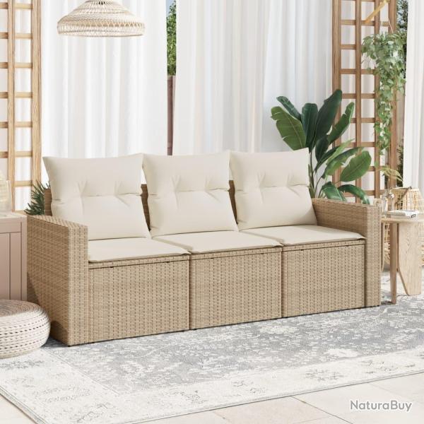 Salon de jardin avec coussins 3 pcs beige r�sine tress�e