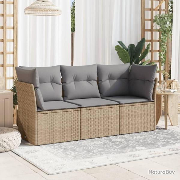 Salon de jardin avec coussins 3 pcs beige r�sine tress�e alsavelo