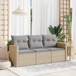 Salon de jardin avec coussins 3 pcs beige r&eacute;sine tress&eacute;e