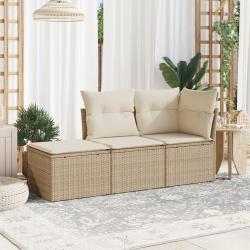 Salon de jardin avec coussins 3 pcs beige r&eacute;sine tress&eacute;e alsavelo