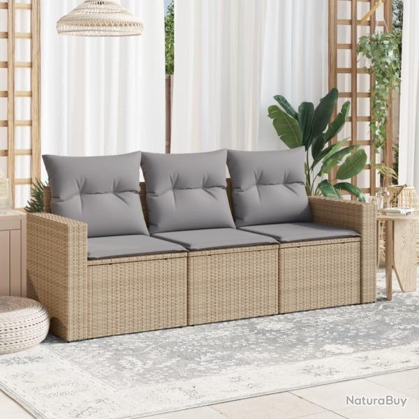 Salon de jardin avec coussins 3 pcs beige r�sine tress�e alsavelo