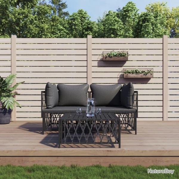 Salon de jardin avec coussins 3 pcs anthracite acier alsavelo