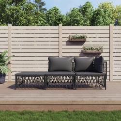 Salon de jardin avec coussins 3 pcs anthracite acier