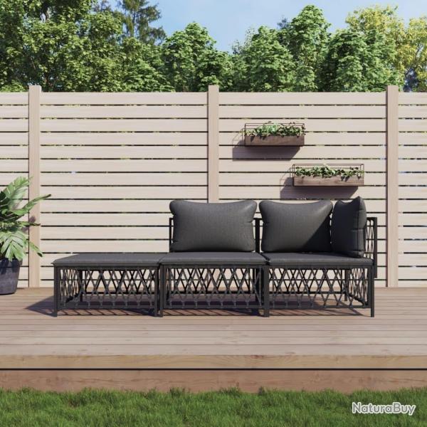 Salon de jardin avec coussins 3 pcs anthracite acier