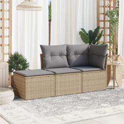 Salon de jardin avec coussins 3 pcs beige r&eacute;sine tress&eacute;e