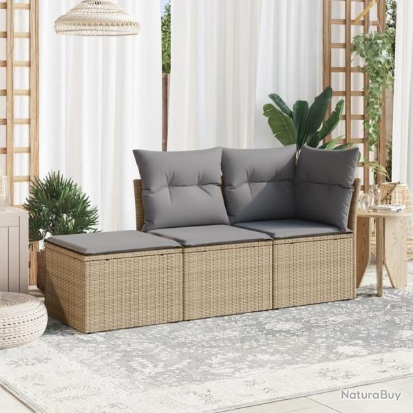 Salon de jardin avec coussins 3 pcs beige r�sine tress�e