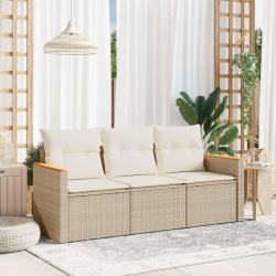 Salon de jardin avec coussins 3 pcs beige r&eacute;sine tress&eacute;e