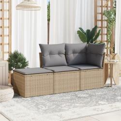 Salon de jardin avec coussins 3 pcs beige r&eacute;sine tress&eacute;e