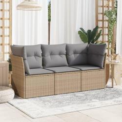 Salon de jardin avec coussins 3 pcs beige r&eacute;sine tress&eacute;e