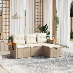 Salon de jardin avec coussins 4 pcs beige r&eacute;sine tress&eacute;e alsavelo