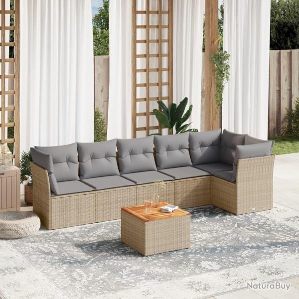 Salon de jardin avec coussins 7 pcs beige r�sine tress�e