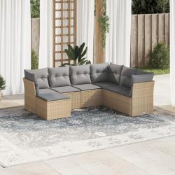 Salon de jardin avec coussins 7 pcs beige r&eacute;sine tress&eacute;e