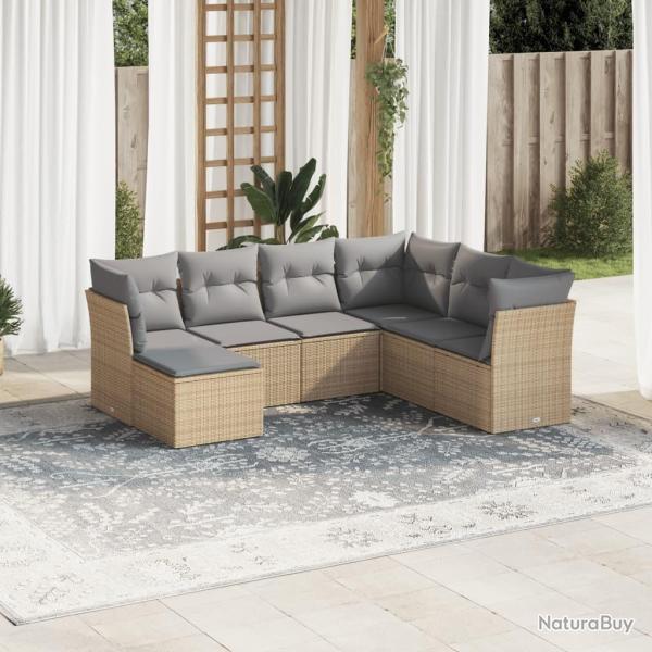 Salon de jardin avec coussins 7 pcs beige r�sine tress�e alsavelo