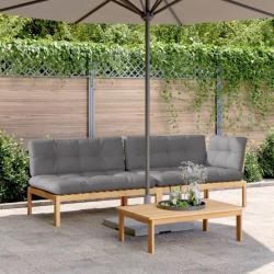Salon palette de jardin avec coussins 3pcs bois d'acacia massif