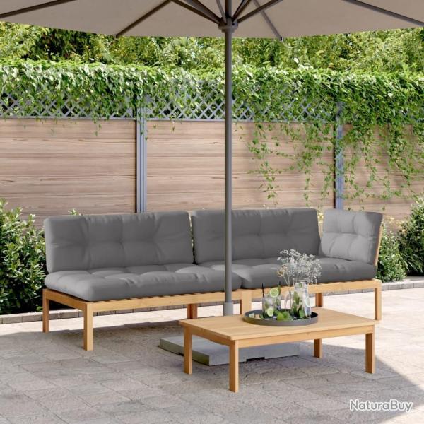 Salon palette de jardin avec coussins 3pcs bois d'acacia massif alsavelo