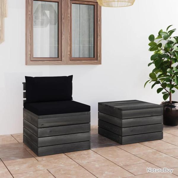 Salon palette de jardin 2 pcs avec coussins Bois de pin massif alsavelo