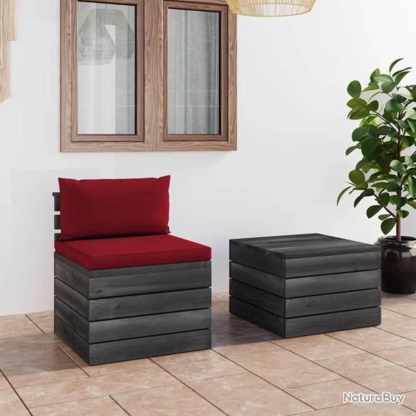 Salon palette de jardin 2 pcs avec coussins Bois de pin massif alsavelo