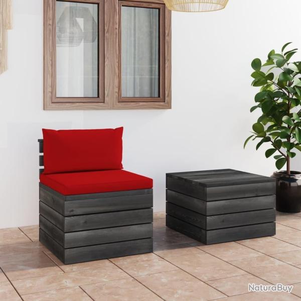 Salon palette de jardin 2 pcs avec coussins Bois de pin massif alsavelo