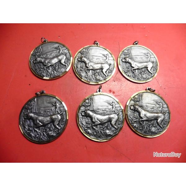 Lot 1 de 6 m�dailles de chasse - Diam�tre 50 mm - neuves sans rubans