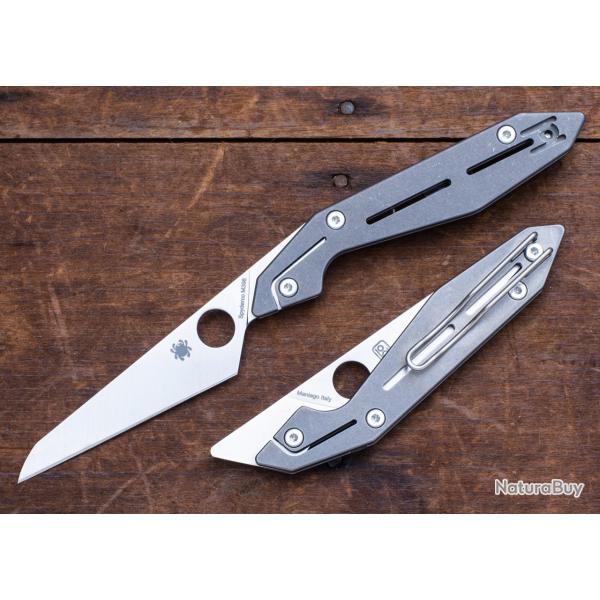 Couteau Spyderco NAND Lame Wharncliffe Acier Bohler M398 Manche Titane Clip Made Italy SC270TIP