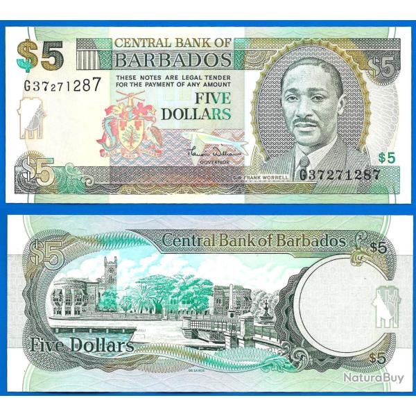 Barbades 5 Dollars 1975 Billet Neuf Barbados