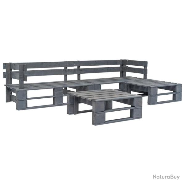 Salon de jardin palette 4 pcs Bois Gris alsavelo