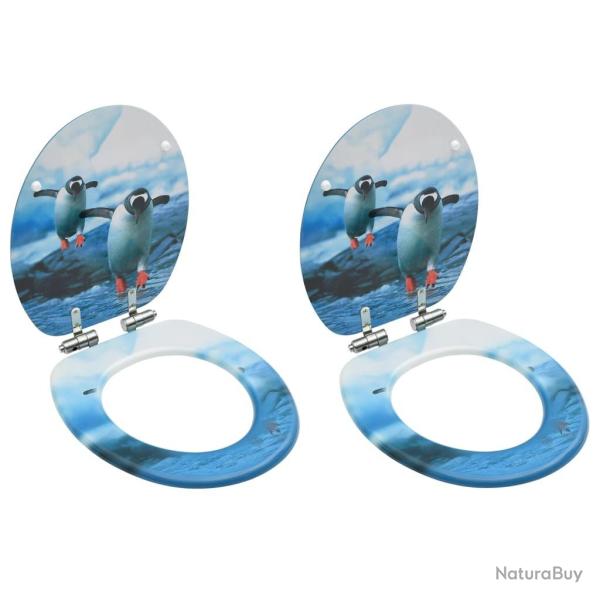 Si�ges WC couvercle � fermeture en douceur 2 pcs MDF Pingouins