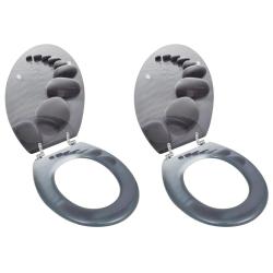 Si&egrave;ges de toilette avec couvercles 2 pcs MDF Pierres