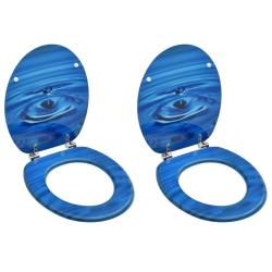 Si&egrave;ges de toilette avec couvercle 2 pcs MDF Bleu Gouttes d'eau