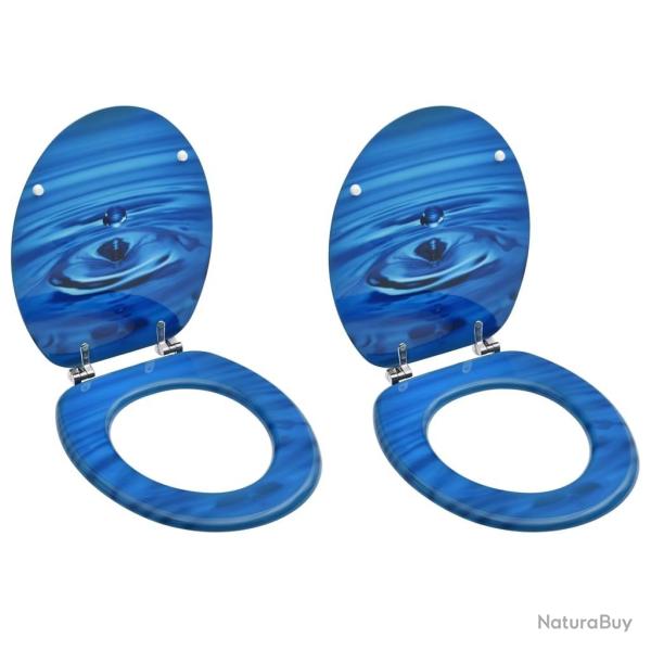 Si�ges de toilette avec couvercle 2 pcs MDF Bleu Gouttes d'eau