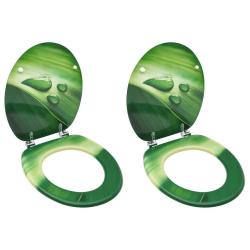 Si&egrave;ges de toilette avec couvercle 2 pcs MDF Vert Gouttes d'eau