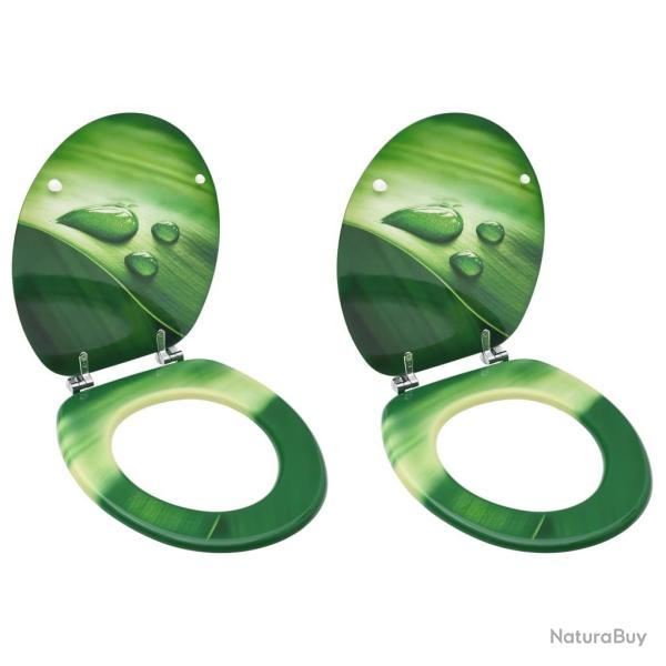 Si�ges de toilette avec couvercle 2 pcs MDF Vert Gouttes d'eau
