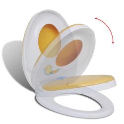 Si&egrave;ge de toilette &agrave; fermeture en douceur Blanc et jaune