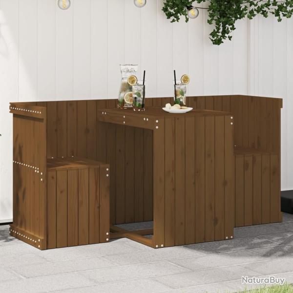 Set de balcon 2 places marron miel bois de pin massif alsavelo